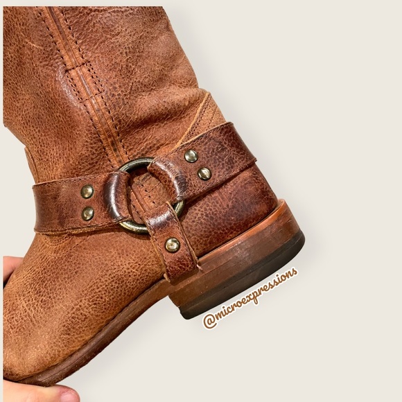 $388 Frye Wyatt Harness Cognac Brown Leather Cowboy Western Short Ankle Boot - Picture 10 of 13